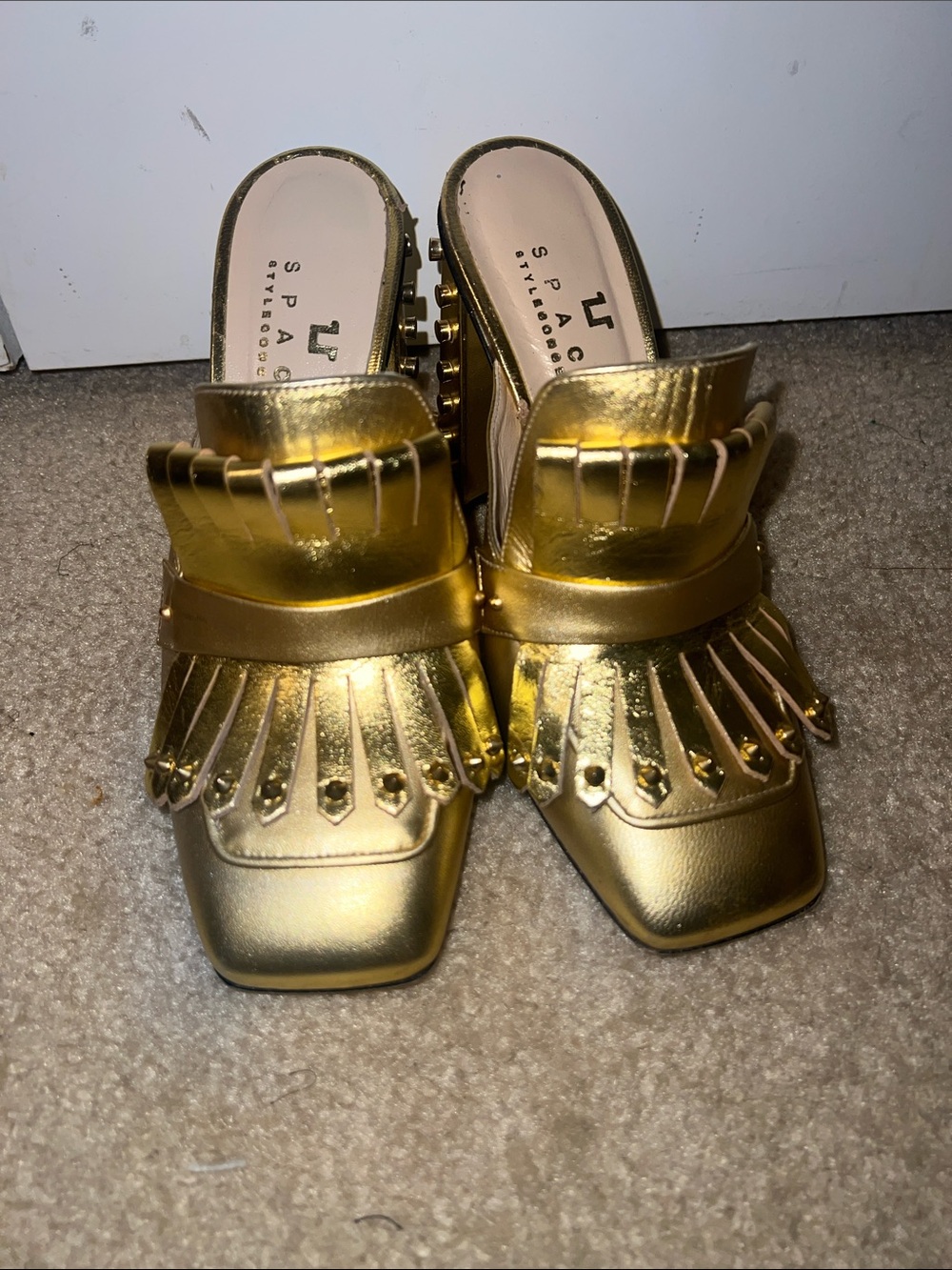 Space Style Concept Metallic Gold Fringe Mules